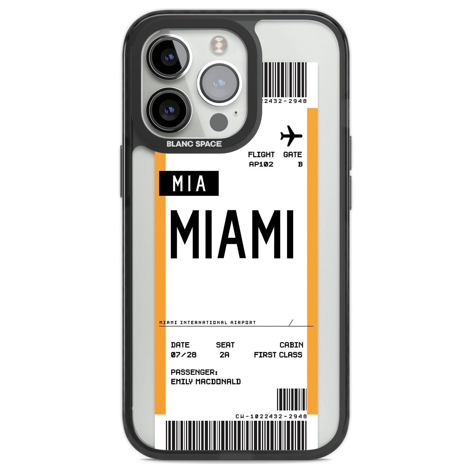 Personalised Miami Boarding Pass Custom Phone Case iPhone 13 Pro / Black Impact Case,iPhone 14 Pro / Black Impact Case,iPhone 15 Pro Max / Black Impact Case,iPhone 15 Pro / Black Impact Case Blanc Space