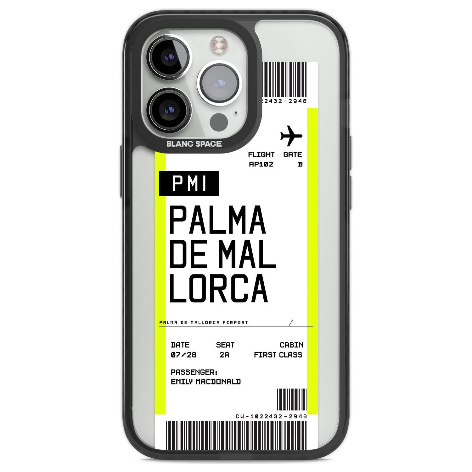 Personalised Palma De Mallorca Boarding Pass Custom Phone Case iPhone 13 Pro / Black Impact Case,iPhone 14 Pro / Black Impact Case,iPhone 15 Pro Max / Black Impact Case,iPhone 15 Pro / Black Impact Case Blanc Space