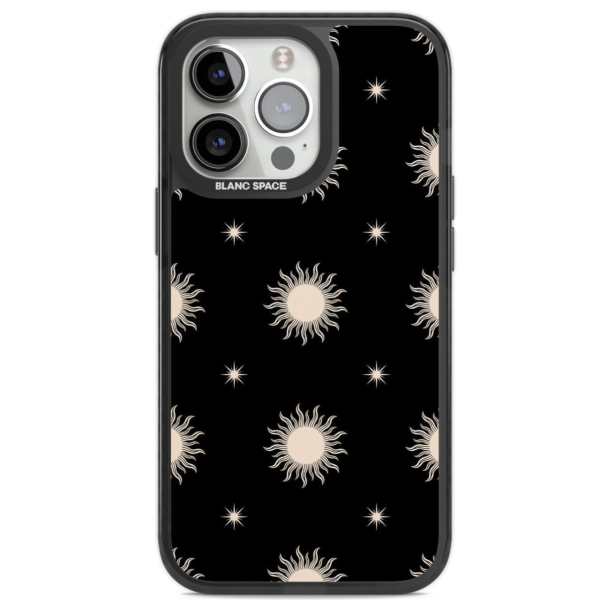 Celestial Patterns Classic Suns (Black) Phone Case iPhone 13 Pro / Black Impact Case,iPhone 14 Pro / Black Impact Case,iPhone 15 Pro / Black Impact Case,iPhone 15 Pro Max / Black Impact Case Blanc Space