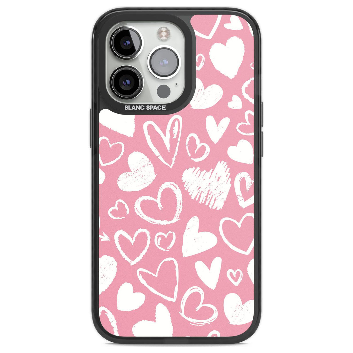 Chalk Hearts Phone Case iPhone 13 Pro / Black Impact Case,iPhone 14 Pro / Black Impact Case,iPhone 15 Pro Max / Black Impact Case,iPhone 15 Pro / Black Impact Case Blanc Space