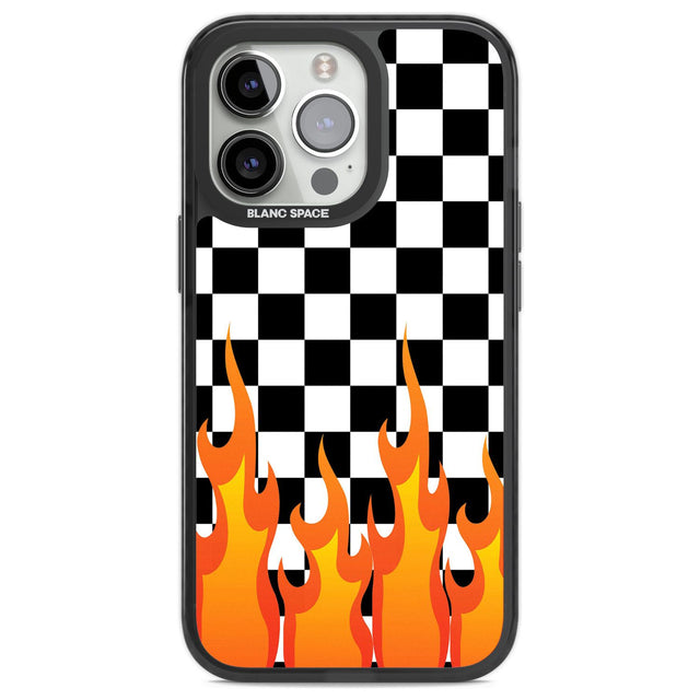 Checkered Fire Phone Case iPhone 13 Pro / Black Impact Case,iPhone 14 Pro / Black Impact Case,iPhone 15 Pro Max / Black Impact Case,iPhone 15 Pro / Black Impact Case Blanc Space