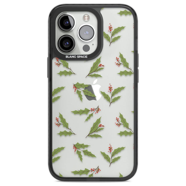 Christmas Holly Pattern Phone Case iPhone 13 Pro / Black Impact Case,iPhone 14 Pro / Black Impact Case,iPhone 15 Pro Max / Black Impact Case,iPhone 15 Pro / Black Impact Case Blanc Space