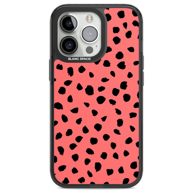 Black on Salmon Pink Dalmatian Polka Dot Spots Phone Case iPhone 13 Pro / Black Impact Case,iPhone 14 Pro / Black Impact Case,iPhone 15 Pro Max / Black Impact Case,iPhone 15 Pro / Black Impact Case Blanc Space