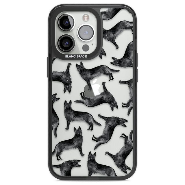 German Shepherd (Black) Watercolour Dog Pattern Phone Case iPhone 13 Pro / Black Impact Case,iPhone 14 Pro / Black Impact Case,iPhone 15 Pro Max / Black Impact Case,iPhone 15 Pro / Black Impact Case Blanc Space