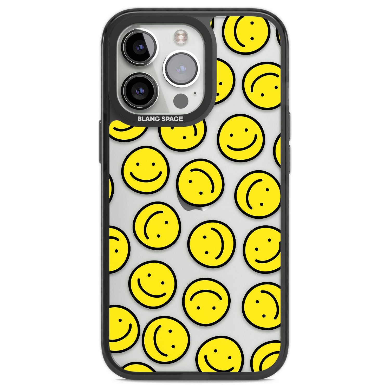 Happy Face Clear Pattern Phone Case iPhone 13 Pro / Black Impact Case,iPhone 14 Pro / Black Impact Case,iPhone 15 Pro Max / Black Impact Case,iPhone 15 Pro / Black Impact Case Blanc Space