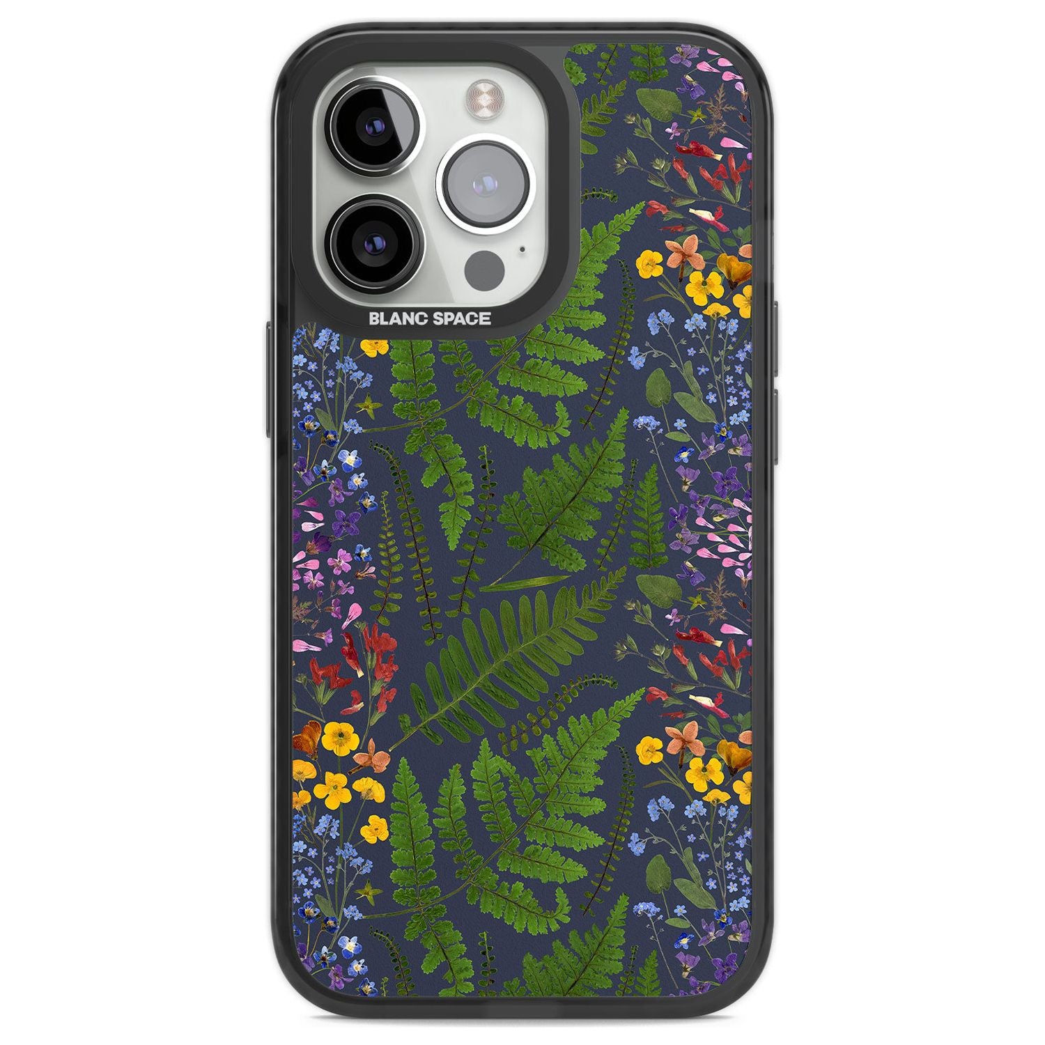 Busy Floral and Fern Design - Navy Phone Case iPhone 13 Pro / Black Impact Case,iPhone 14 Pro / Black Impact Case,iPhone 15 Pro Max / Black Impact Case,iPhone 15 Pro / Black Impact Case Blanc Space