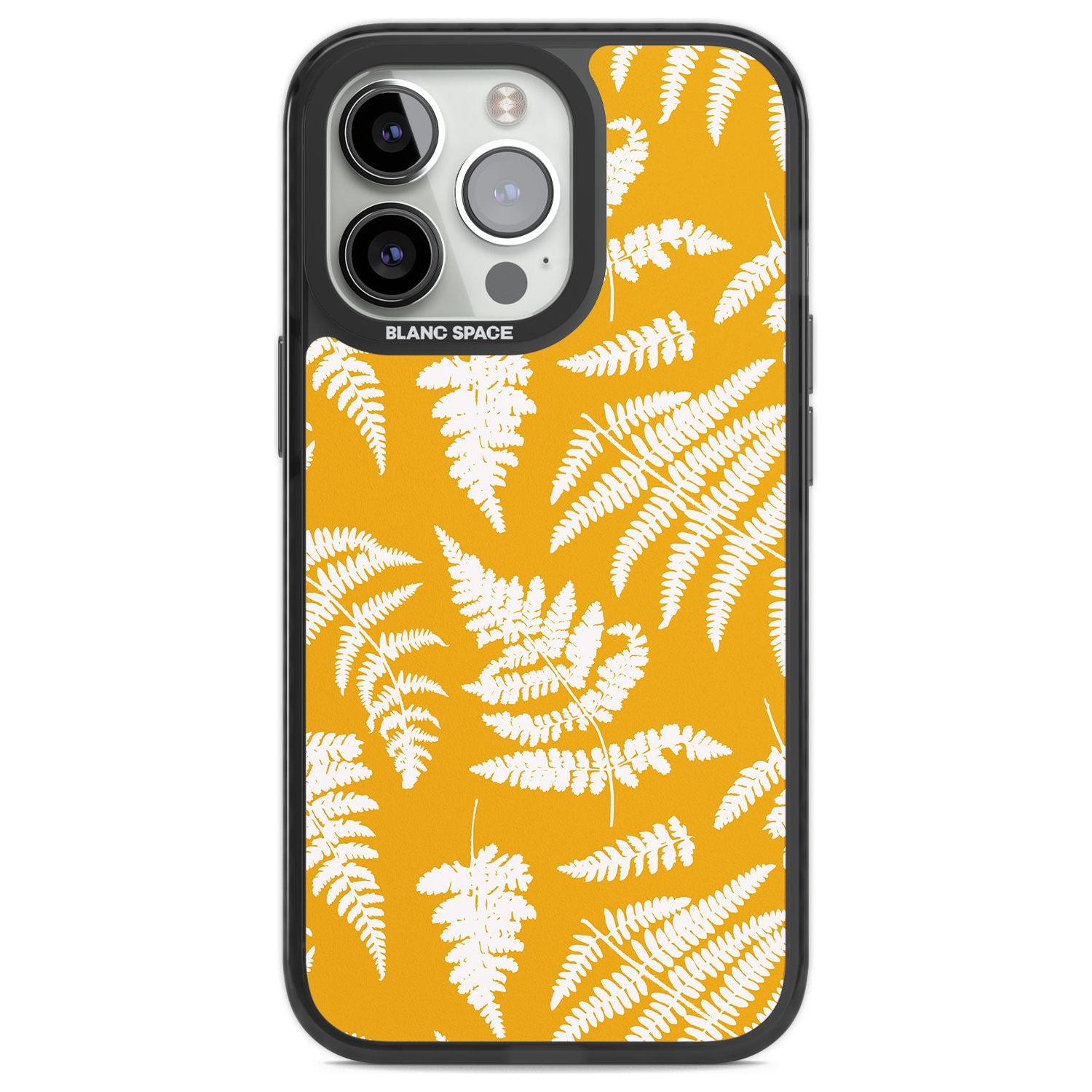 Fern Pattern on Yellow Phone Case iPhone 13 Pro / Black Impact Case,iPhone 14 Pro / Black Impact Case,iPhone 15 Pro Max / Black Impact Case,iPhone 15 Pro / Black Impact Case Blanc Space