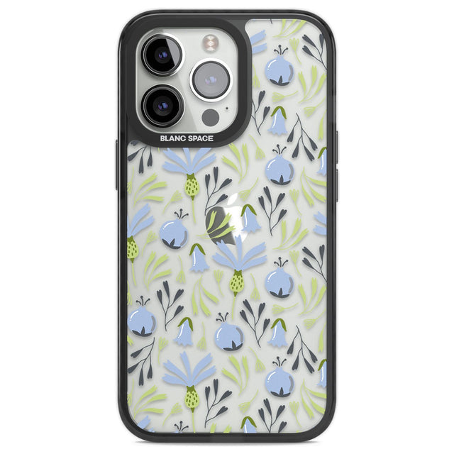 Blue Flora Transparent Floral Phone Case iPhone 13 Pro / Black Impact Case,iPhone 14 Pro / Black Impact Case,iPhone 15 Pro Max / Black Impact Case,iPhone 15 Pro / Black Impact Case Blanc Space