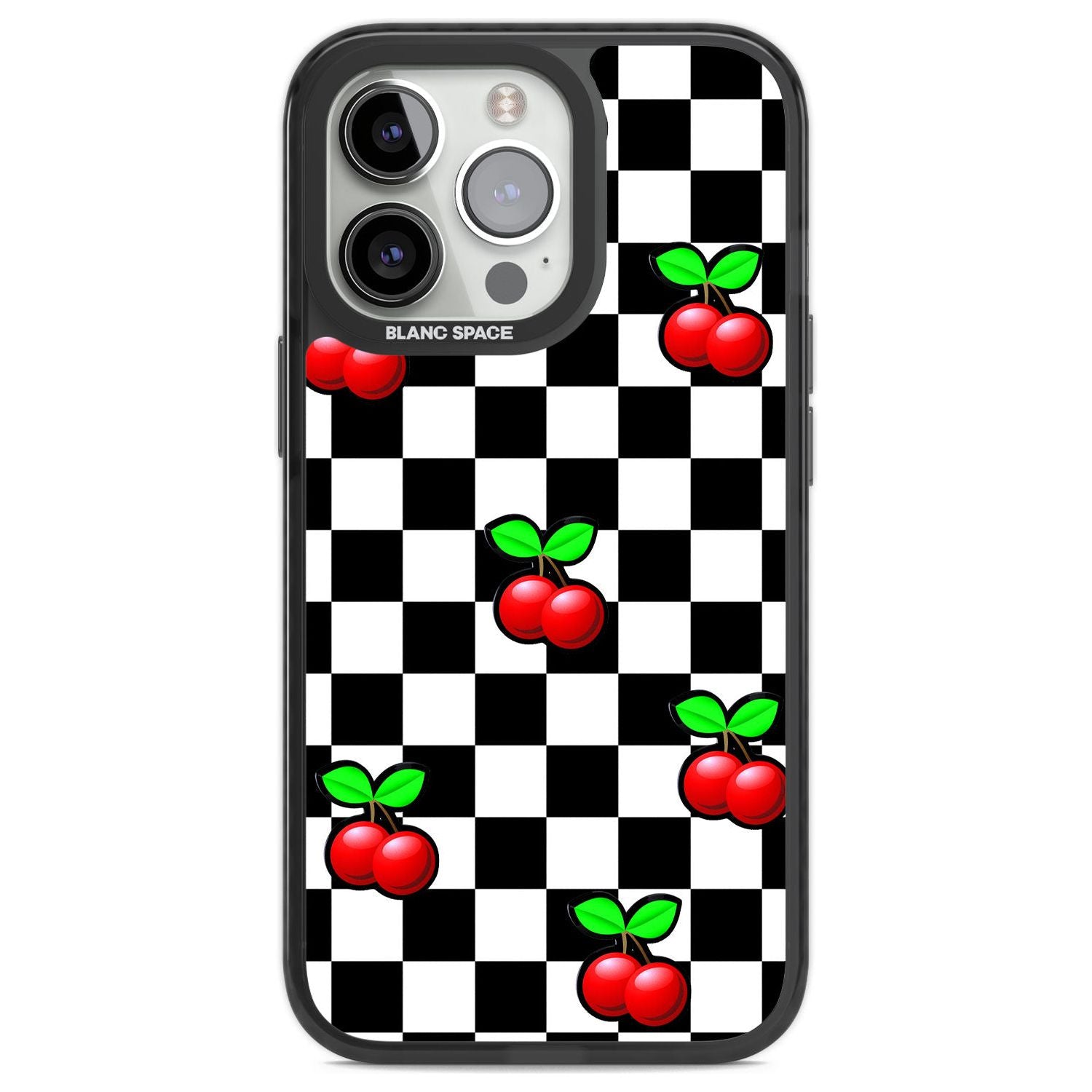 Checkered Cherry Phone Case iPhone 13 Pro / Black Impact Case,iPhone 14 Pro / Black Impact Case,iPhone 15 Pro Max / Black Impact Case,iPhone 15 Pro / Black Impact Case Blanc Space