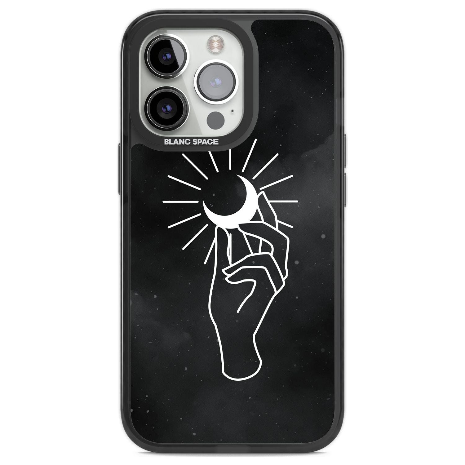Hand Holding Moon Phone Case iPhone 13 Pro / Black Impact Case,iPhone 14 Pro / Black Impact Case,iPhone 15 Pro Max / Black Impact Case,iPhone 15 Pro / Black Impact Case Blanc Space