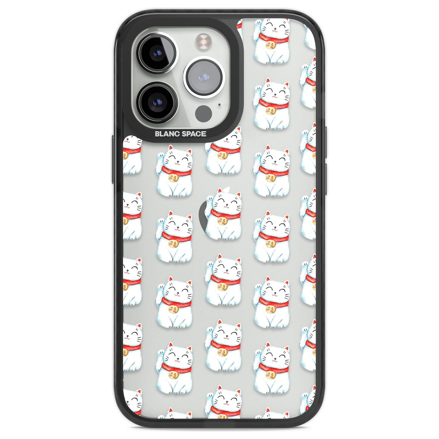 Lucky Cat Maneki-Neko Japanese Pattern Phone Case iPhone 13 Pro / Black Impact Case,iPhone 14 Pro / Black Impact Case,iPhone 15 Pro Max / Black Impact Case,iPhone 15 Pro / Black Impact Case Blanc Space