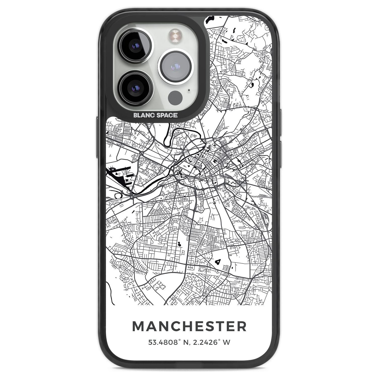 Map of Manchester, England Phone Case iPhone 13 Pro / Black Impact Case,iPhone 14 Pro / Black Impact Case,iPhone 15 Pro Max / Black Impact Case,iPhone 15 Pro / Black Impact Case Blanc Space