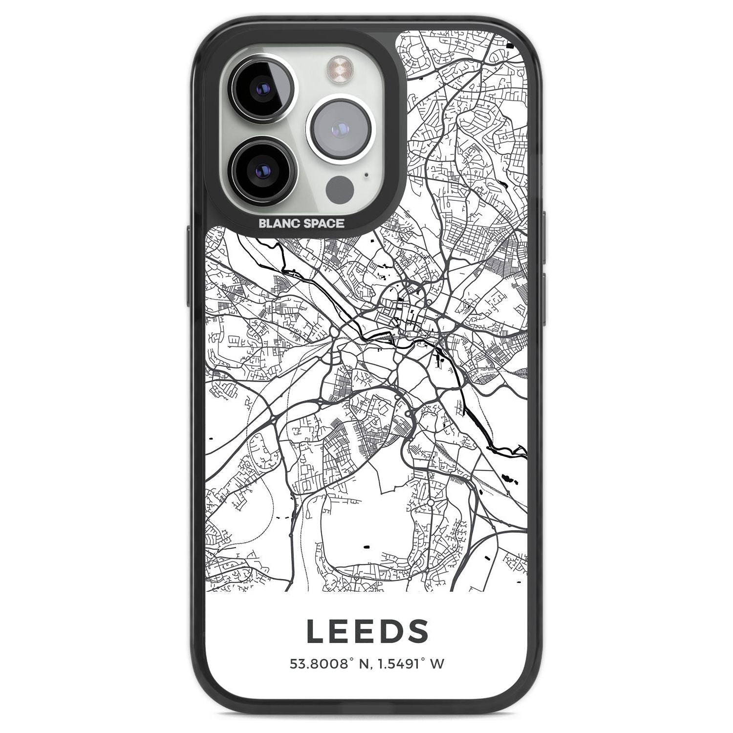 Map of Leeds, England Phone Case iPhone 13 Pro / Black Impact Case,iPhone 14 Pro / Black Impact Case,iPhone 15 Pro Max / Black Impact Case,iPhone 15 Pro / Black Impact Case Blanc Space
