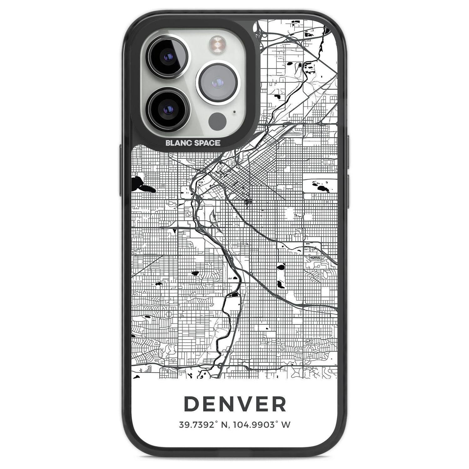 Map of Denver, Colorado Phone Case iPhone 13 Pro / Black Impact Case,iPhone 14 Pro / Black Impact Case,iPhone 15 Pro Max / Black Impact Case,iPhone 15 Pro / Black Impact Case Blanc Space