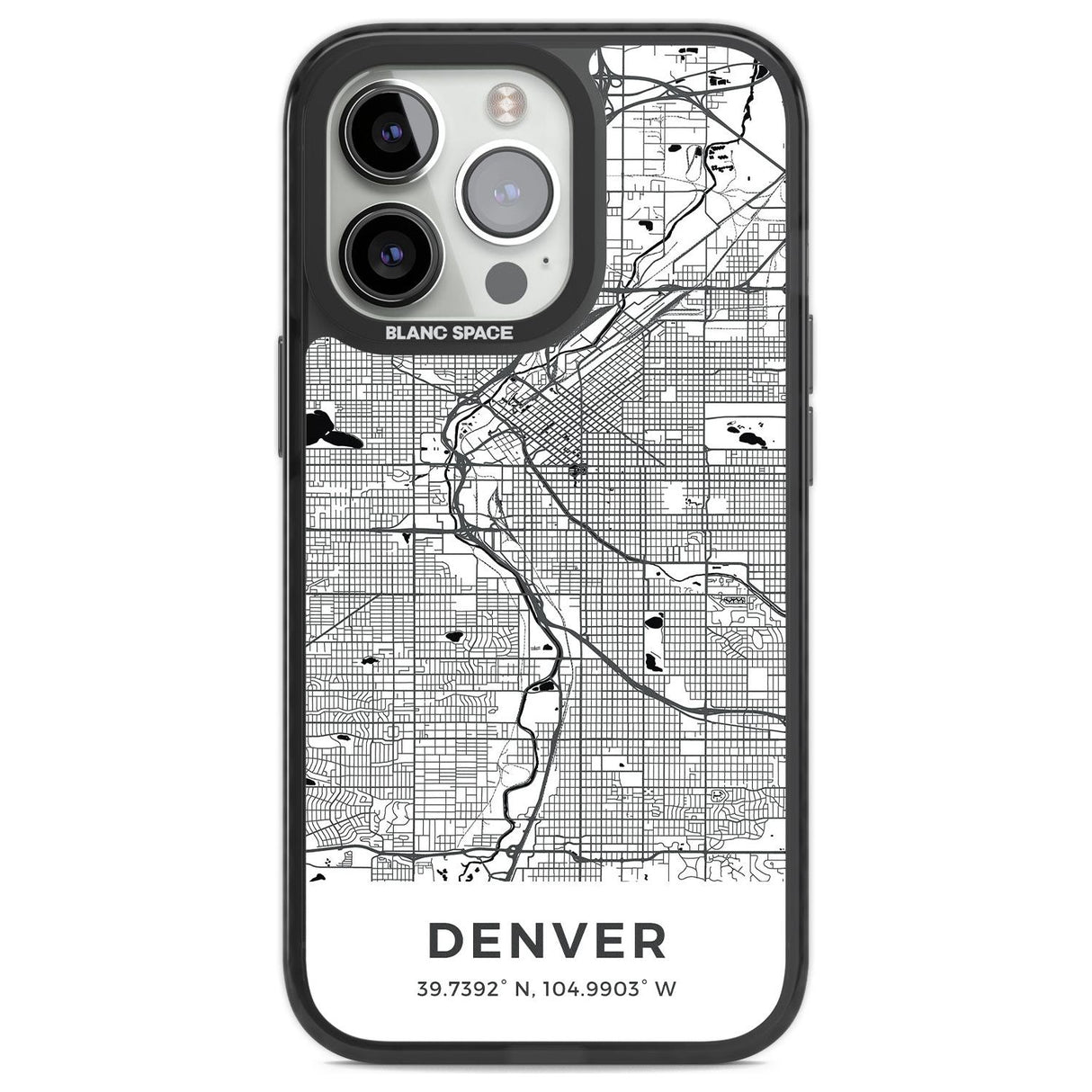 Map of Denver, Colorado Phone Case iPhone 13 Pro / Black Impact Case,iPhone 14 Pro / Black Impact Case,iPhone 15 Pro Max / Black Impact Case,iPhone 15 Pro / Black Impact Case Blanc Space