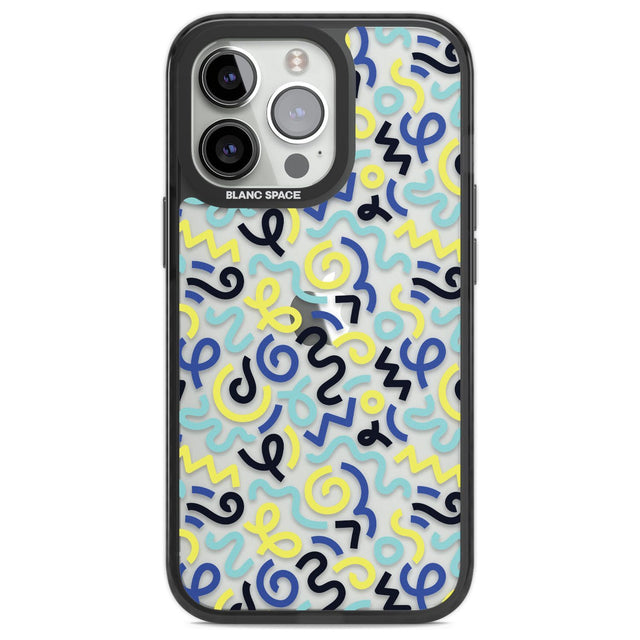 Blue & Yellow Shapes Memphis Retro Pattern Design Phone Case iPhone 13 Pro / Black Impact Case,iPhone 14 Pro / Black Impact Case,iPhone 15 Pro / Black Impact Case Blanc Space