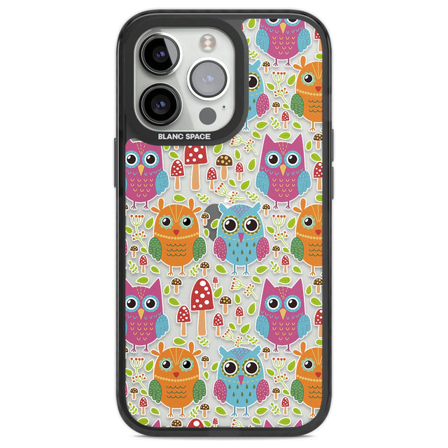 Forrest Owl Clear Pattern Phone Case iPhone 13 Pro / Black Impact Case,iPhone 14 Pro / Black Impact Case,iPhone 15 Pro / Black Impact Case,iPhone 15 Pro Max / Black Impact Case Blanc Space