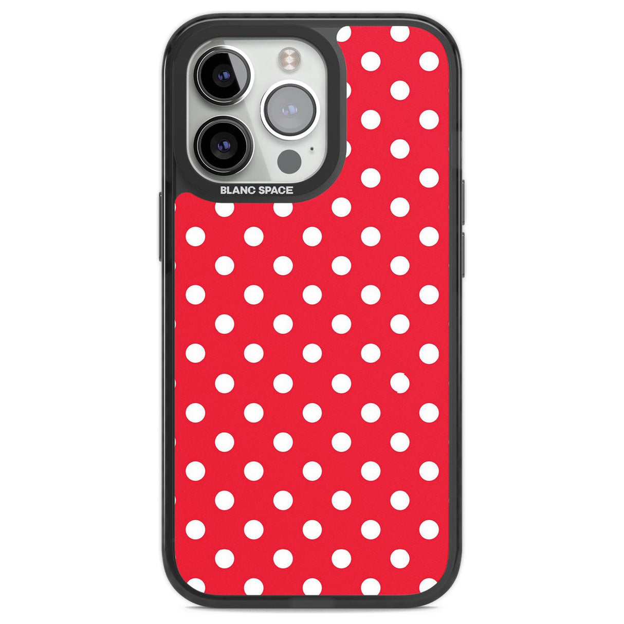 Designer Lava Red Polka Dot Phone Case iPhone 13 Pro / Black Impact Case,iPhone 14 Pro / Black Impact Case,iPhone 15 Pro / Black Impact Case,iPhone 15 Pro Max / Black Impact Case Blanc Space