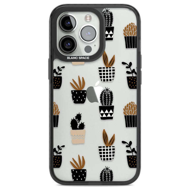 Large Mixed Plants Pattern - Clear Phone Case iPhone 13 Pro / Black Impact Case,iPhone 14 Pro / Black Impact Case,iPhone 15 Pro / Black Impact Case,iPhone 15 Pro Max / Black Impact Case Blanc Space