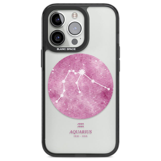Aquarius Zodiac Transparent Design - Pink Phone Case iPhone 13 Pro / Black Impact Case,iPhone 14 Pro / Black Impact Case,iPhone 15 Pro Max / Black Impact Case,iPhone 15 Pro / Black Impact Case Blanc Space