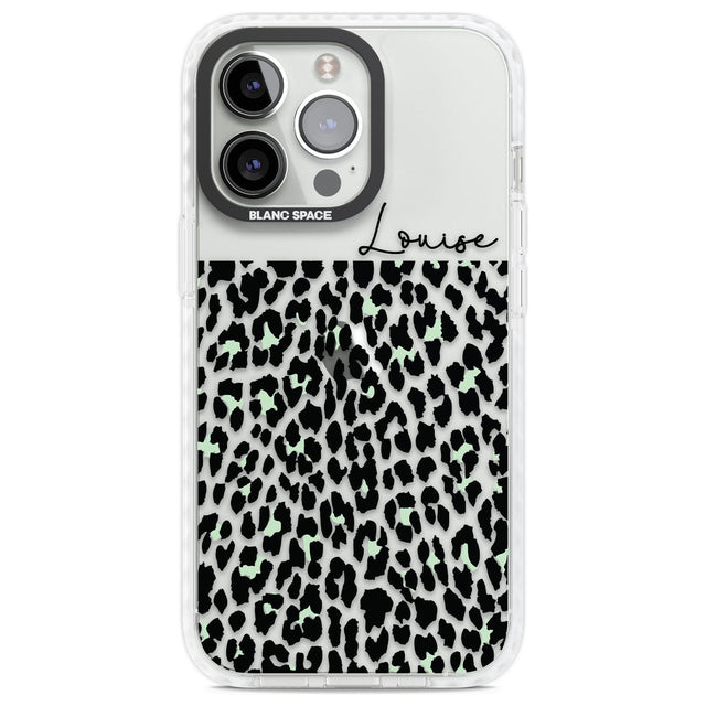 Personalised Seafoam Green & Cursive Leopard Spots Custom Phone Case iPhone 13 Pro / Impact Case,iPhone 14 Pro / Impact Case,iPhone 15 Pro Max / Impact Case,iPhone 15 Pro / Impact Case Blanc Space