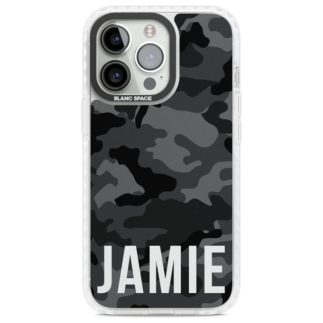 Personalised Horizontal Name Black Camouflage Custom Phone Case iPhone 13 Pro / Impact Case,iPhone 14 Pro / Impact Case,iPhone 15 Pro Max / Impact Case,iPhone 15 Pro / Impact Case Blanc Space