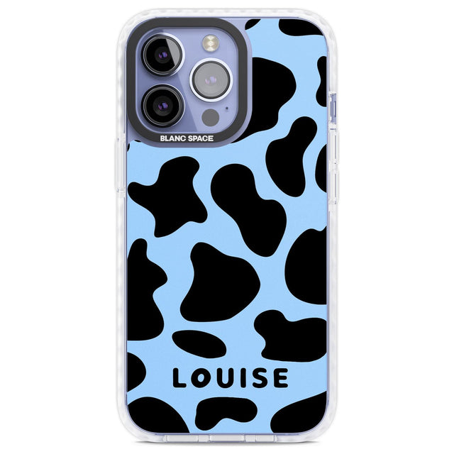 Personalised Blue and Black Cow Print Custom Phone Case iPhone 13 Pro / Impact Case,iPhone 14 Pro / Impact Case,iPhone 15 Pro Max / Impact Case,iPhone 15 Pro / Impact Case Blanc Space