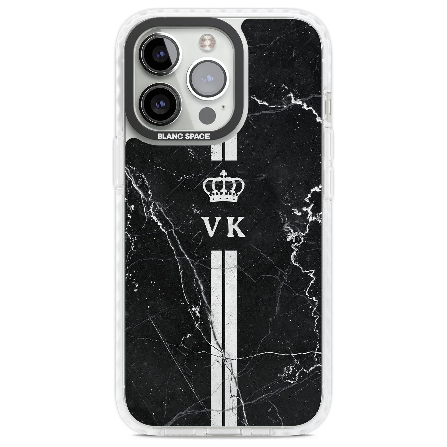 Personalised Stripes + Initials with Crown on Black Marble Custom Phone Case iPhone 13 Pro / Impact Case,iPhone 14 Pro / Impact Case,iPhone 15 Pro Max / Impact Case,iPhone 15 Pro / Impact Case Blanc Space