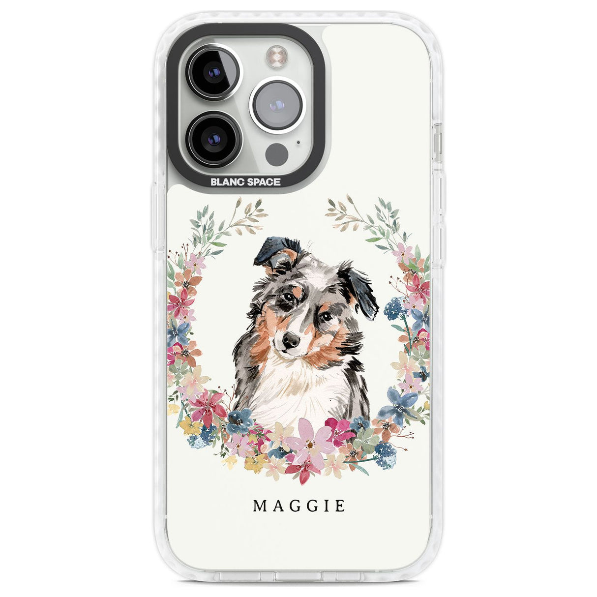 Personalised Australian Shepherd Watercolour Dog Portrait Custom Phone Case iPhone 13 Pro / Impact Case,iPhone 14 Pro / Impact Case,iPhone 15 Pro Max / Impact Case,iPhone 15 Pro / Impact Case Blanc Space