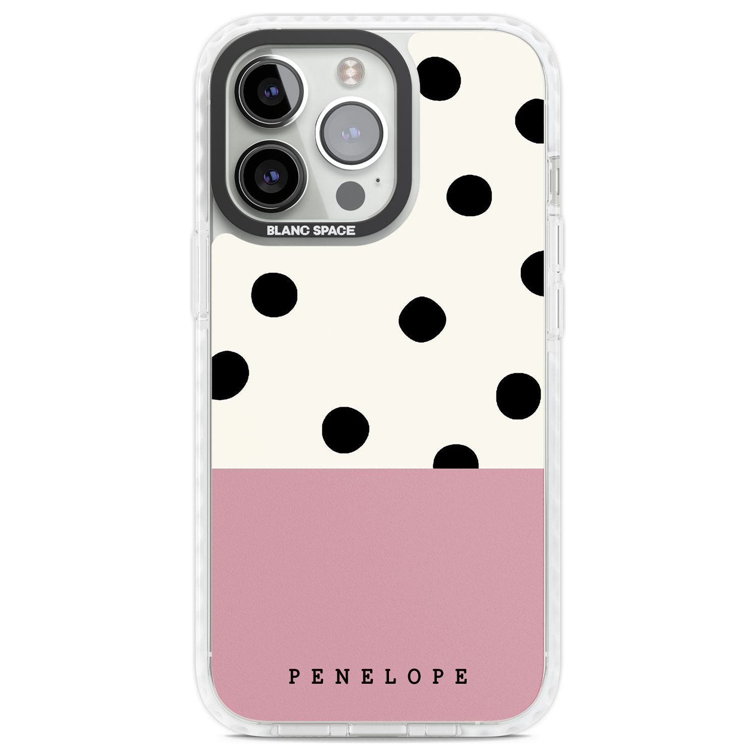 Personalised Pink Border Polka Dot Custom Phone Case iPhone 13 Pro / Impact Case,iPhone 14 Pro / Impact Case,iPhone 15 Pro Max / Impact Case,iPhone 15 Pro / Impact Case Blanc Space