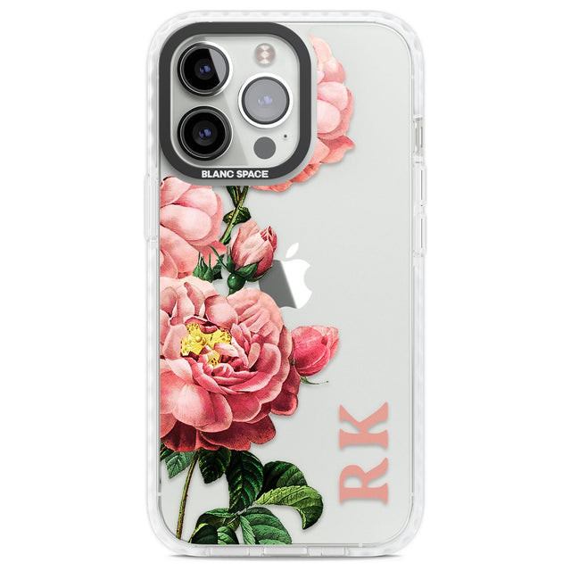 Personalised Clear Vintage Floral Pink Peonies Custom Phone Case iPhone 13 Pro / Impact Case,iPhone 14 Pro / Impact Case,iPhone 15 Pro Max / Impact Case,iPhone 15 Pro / Impact Case Blanc Space