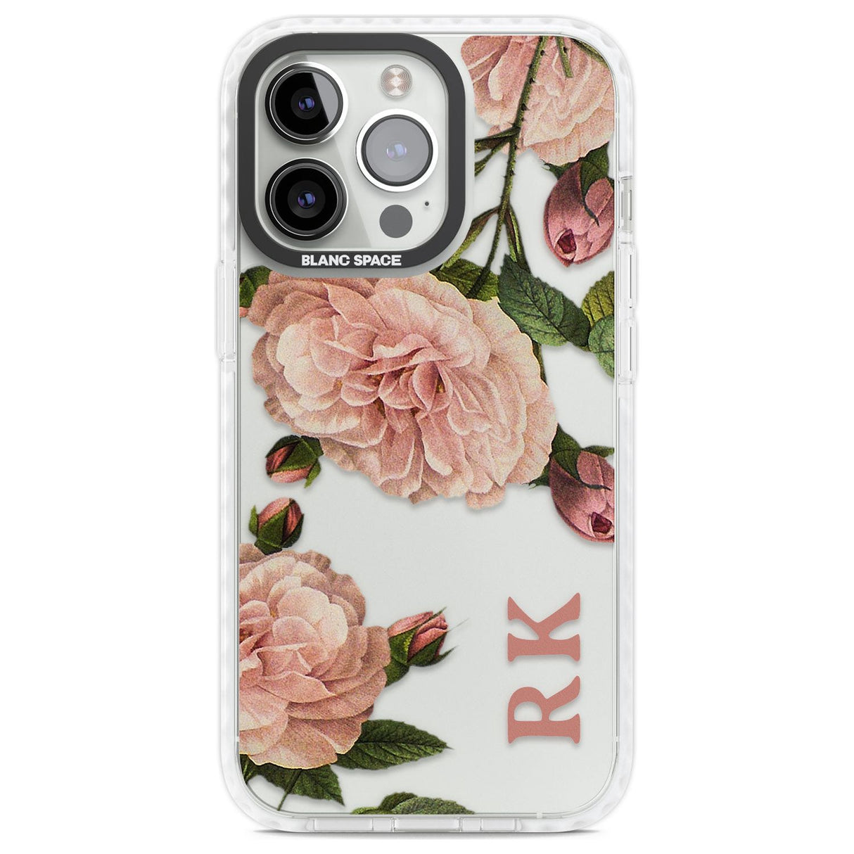 Personalised Clear Vintage Floral Pale Pink Peonies Custom Phone Case iPhone 13 Pro / Impact Case,iPhone 14 Pro / Impact Case,iPhone 15 Pro Max / Impact Case,iPhone 15 Pro / Impact Case Blanc Space