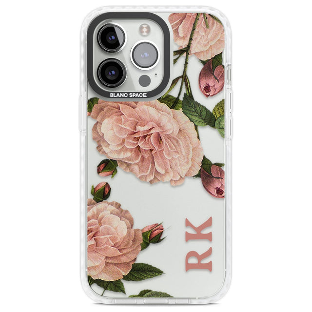 Personalised Clear Vintage Floral Pale Pink Peonies Custom Phone Case iPhone 13 Pro / Impact Case,iPhone 14 Pro / Impact Case,iPhone 15 Pro Max / Impact Case,iPhone 15 Pro / Impact Case Blanc Space