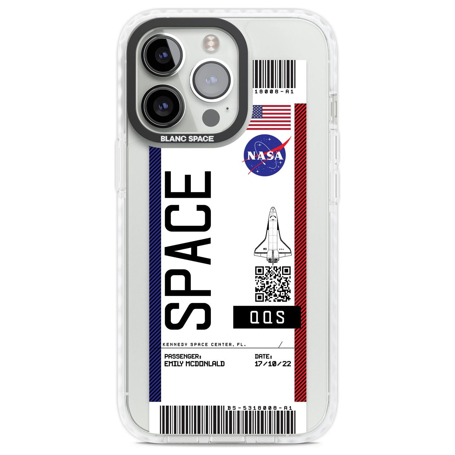Personalised NASA Boarding Pass (Light) Custom Phone Case iPhone 13 Pro / Impact Case,iPhone 14 Pro / Impact Case,iPhone 15 Pro Max / Impact Case,iPhone 15 Pro / Impact Case Blanc Space