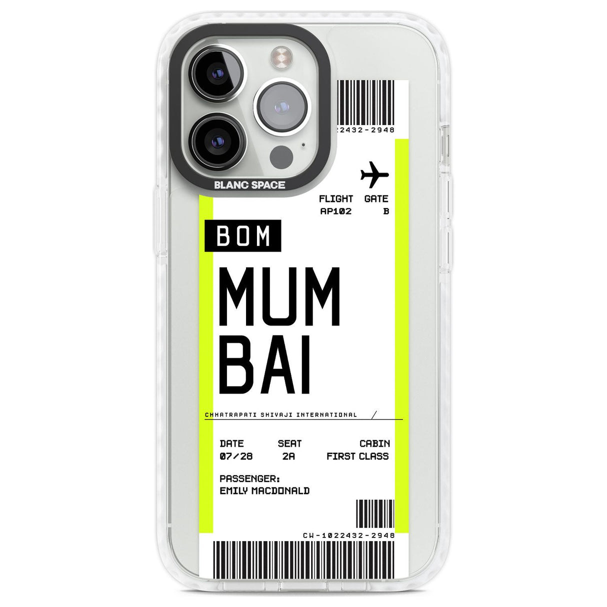 Personalised Mumbai Boarding Pass Custom Phone Case iPhone 13 Pro / Impact Case,iPhone 14 Pro / Impact Case,iPhone 15 Pro Max / Impact Case,iPhone 15 Pro / Impact Case Blanc Space