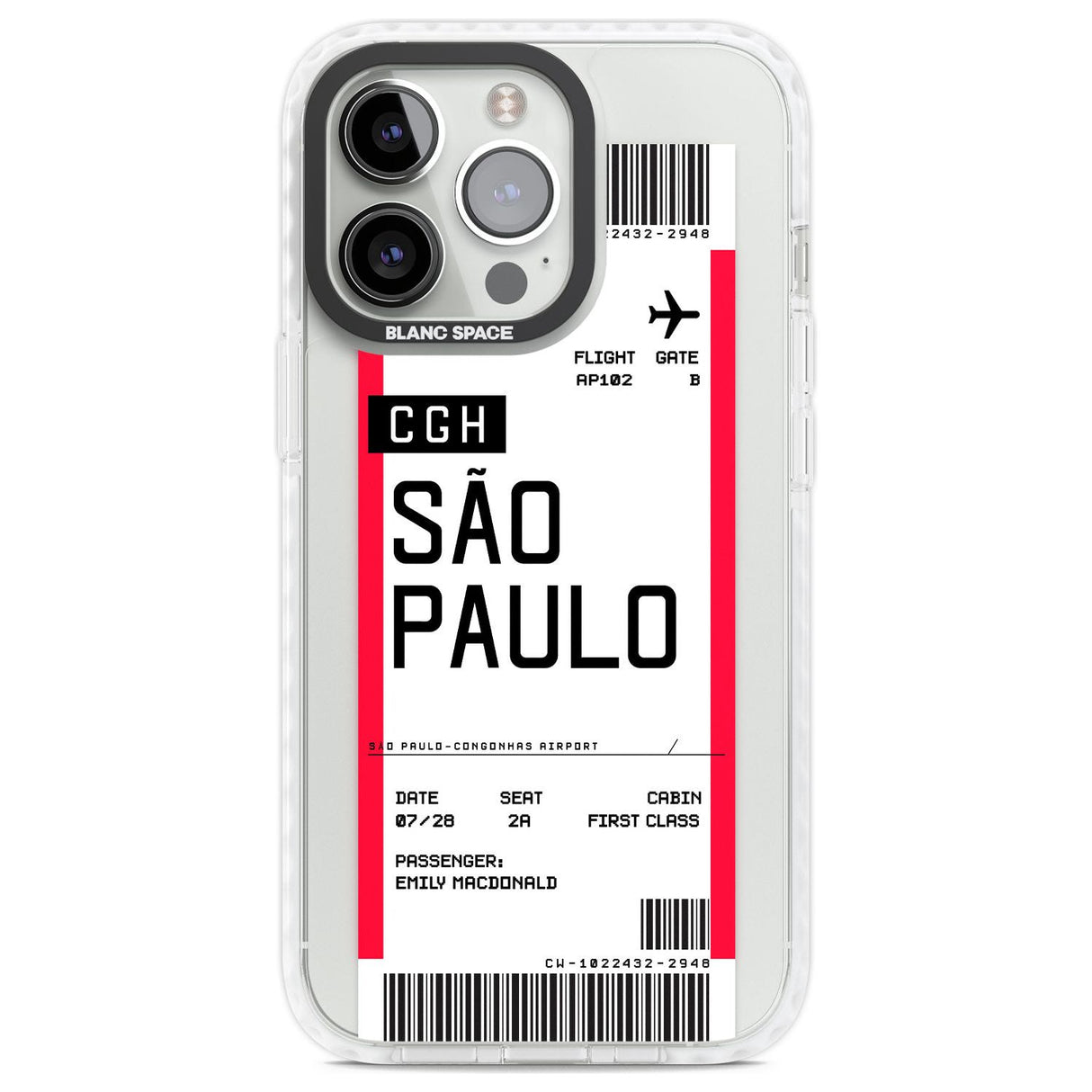 Personalised São Paulo Boarding Pass Custom Phone Case iPhone 13 Pro / Impact Case,iPhone 14 Pro / Impact Case,iPhone 15 Pro Max / Impact Case,iPhone 15 Pro / Impact Case Blanc Space