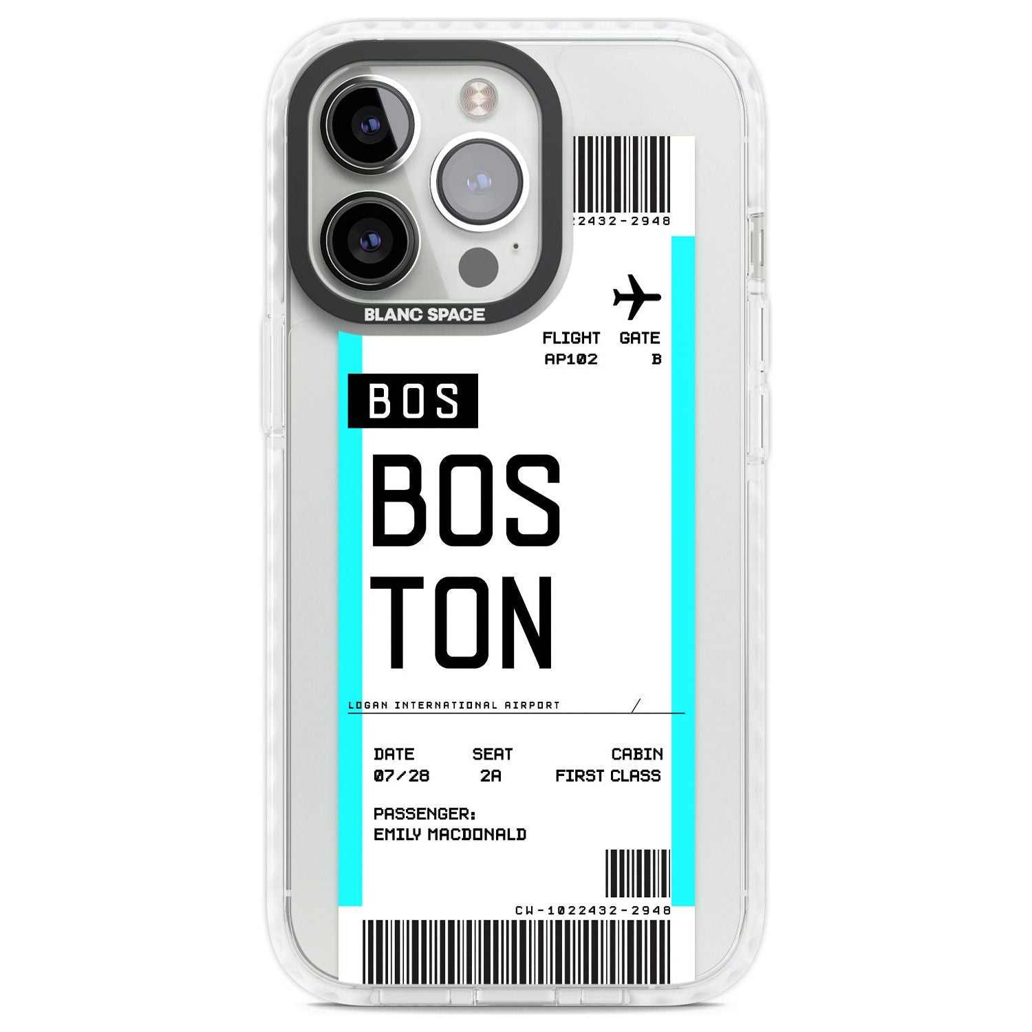 Personalised Boston Boarding Pass Custom Phone Case iPhone 13 Pro / Impact Case,iPhone 14 Pro / Impact Case,iPhone 15 Pro Max / Impact Case,iPhone 15 Pro / Impact Case Blanc Space