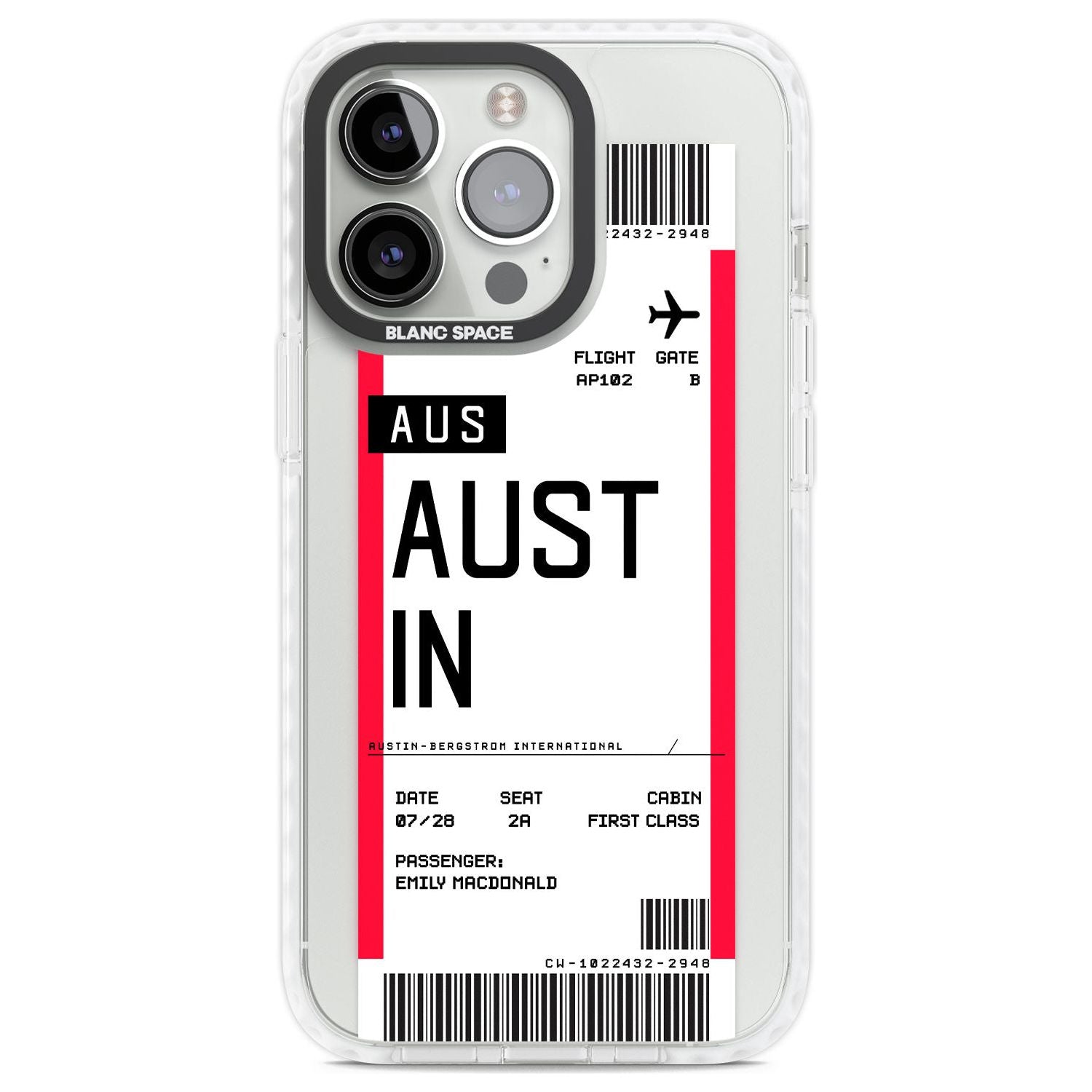 Personalised Austin Boarding Pass Custom Phone Case iPhone 13 Pro / Impact Case,iPhone 14 Pro / Impact Case,iPhone 15 Pro Max / Impact Case,iPhone 15 Pro / Impact Case Blanc Space