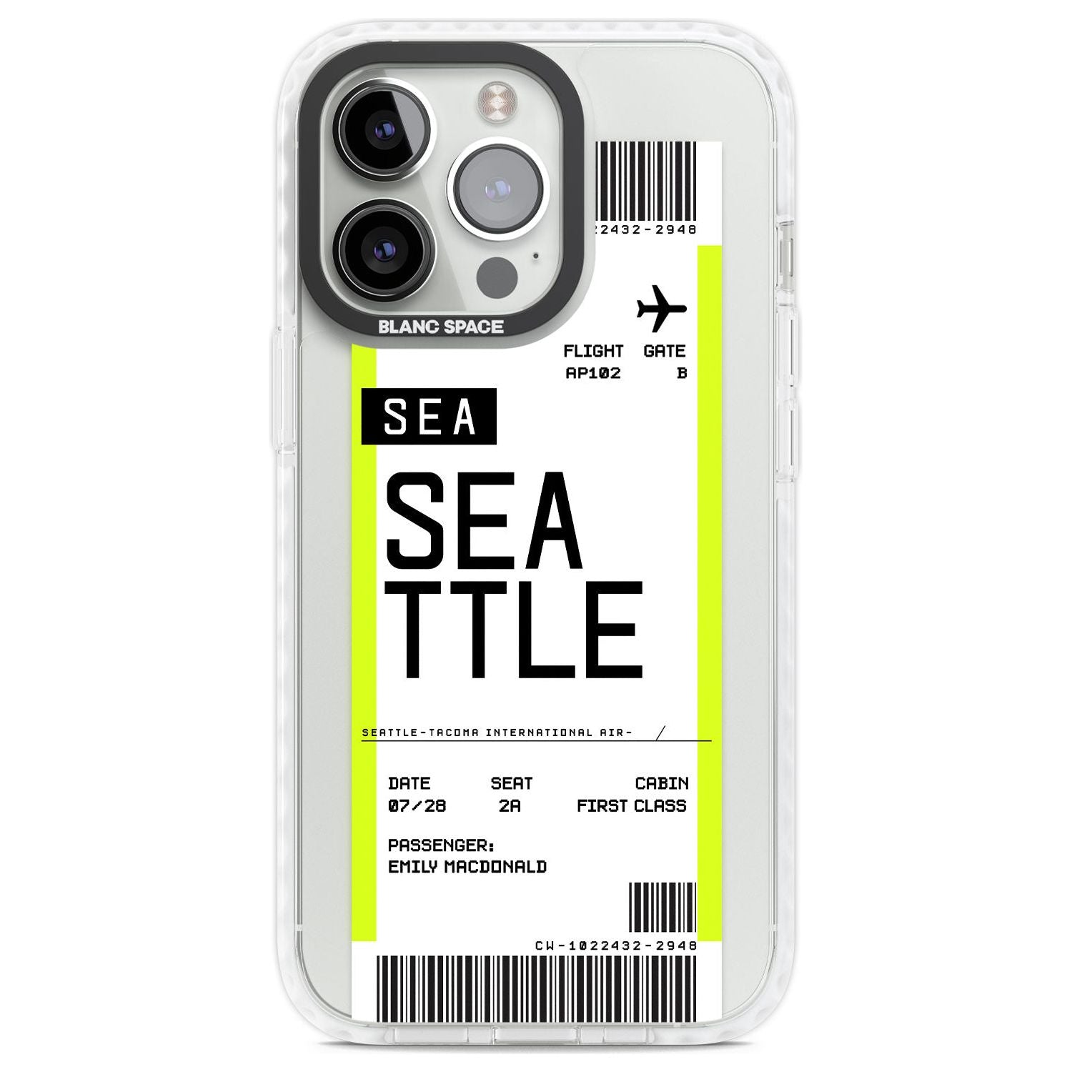 Personalised Seattle Boarding Pass Custom Phone Case iPhone 13 Pro / Impact Case,iPhone 14 Pro / Impact Case,iPhone 15 Pro Max / Impact Case,iPhone 15 Pro / Impact Case Blanc Space