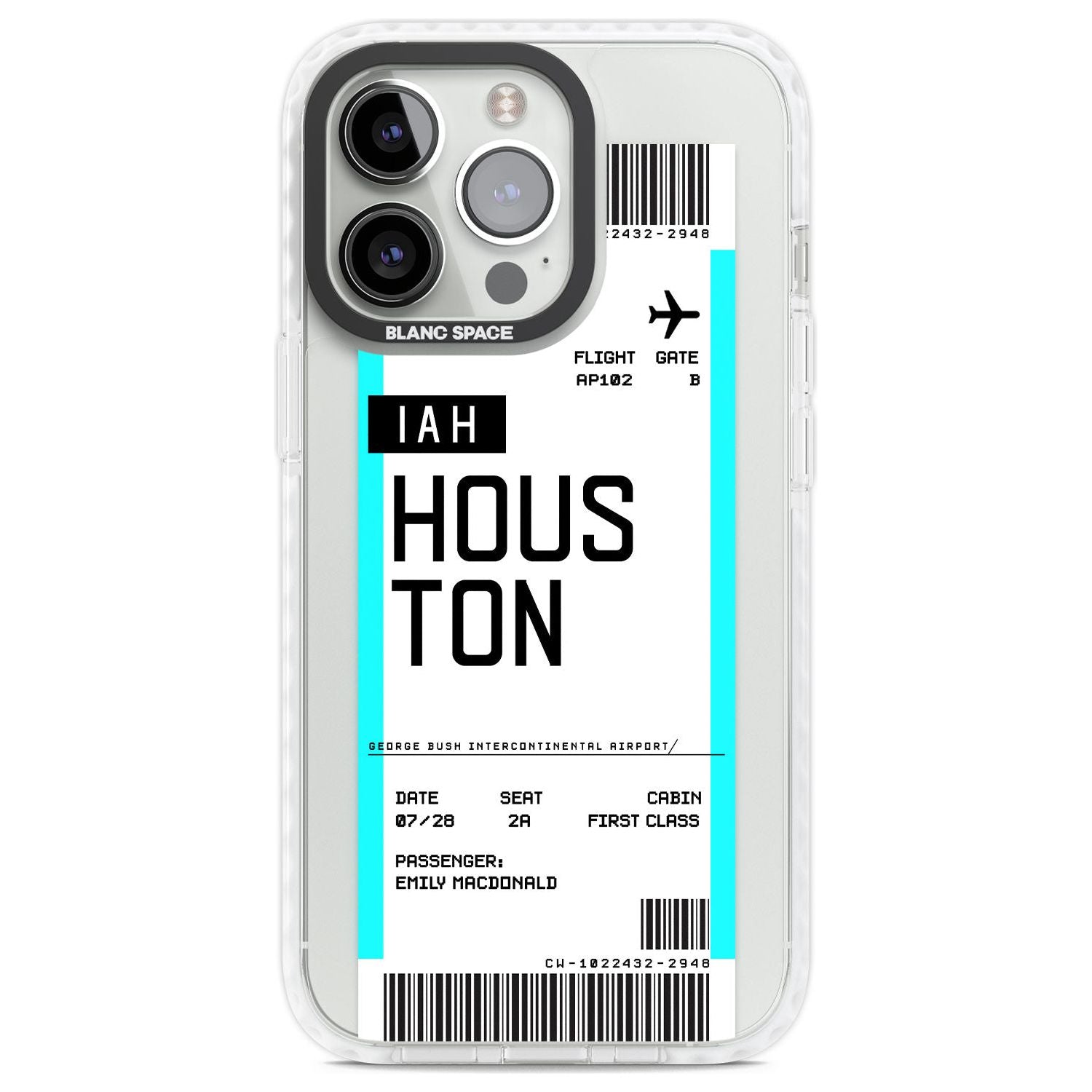 Personalised Houston Boarding Pass Custom Phone Case iPhone 13 Pro / Impact Case,iPhone 14 Pro / Impact Case,iPhone 15 Pro Max / Impact Case,iPhone 15 Pro / Impact Case Blanc Space