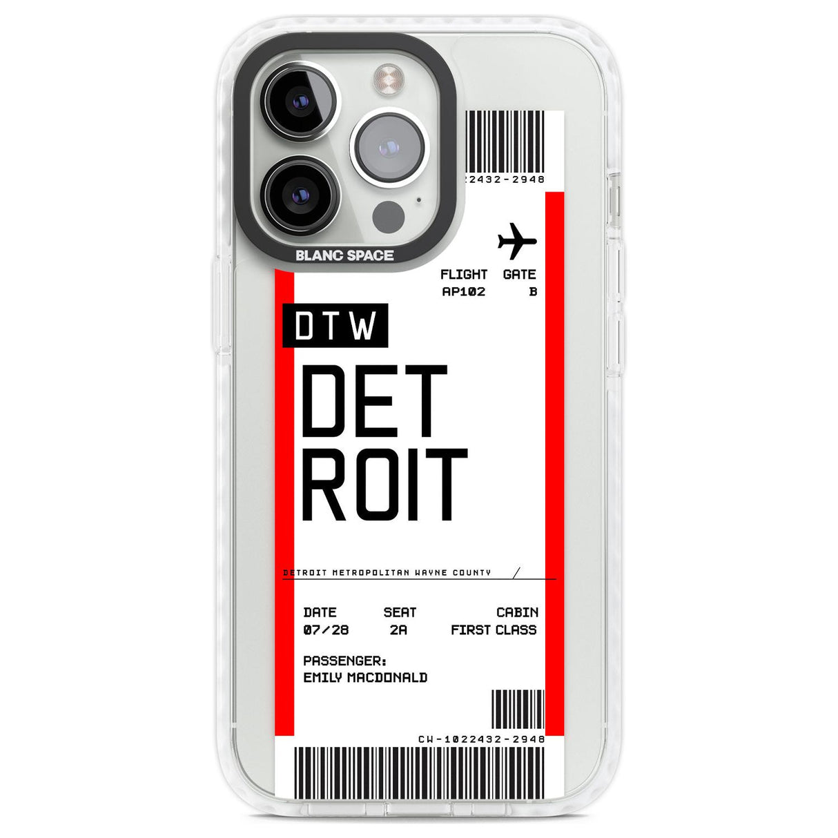 Personalised Detroit Boarding Pass Custom Phone Case iPhone 13 Pro / Impact Case,iPhone 14 Pro / Impact Case,iPhone 15 Pro Max / Impact Case,iPhone 15 Pro / Impact Case Blanc Space