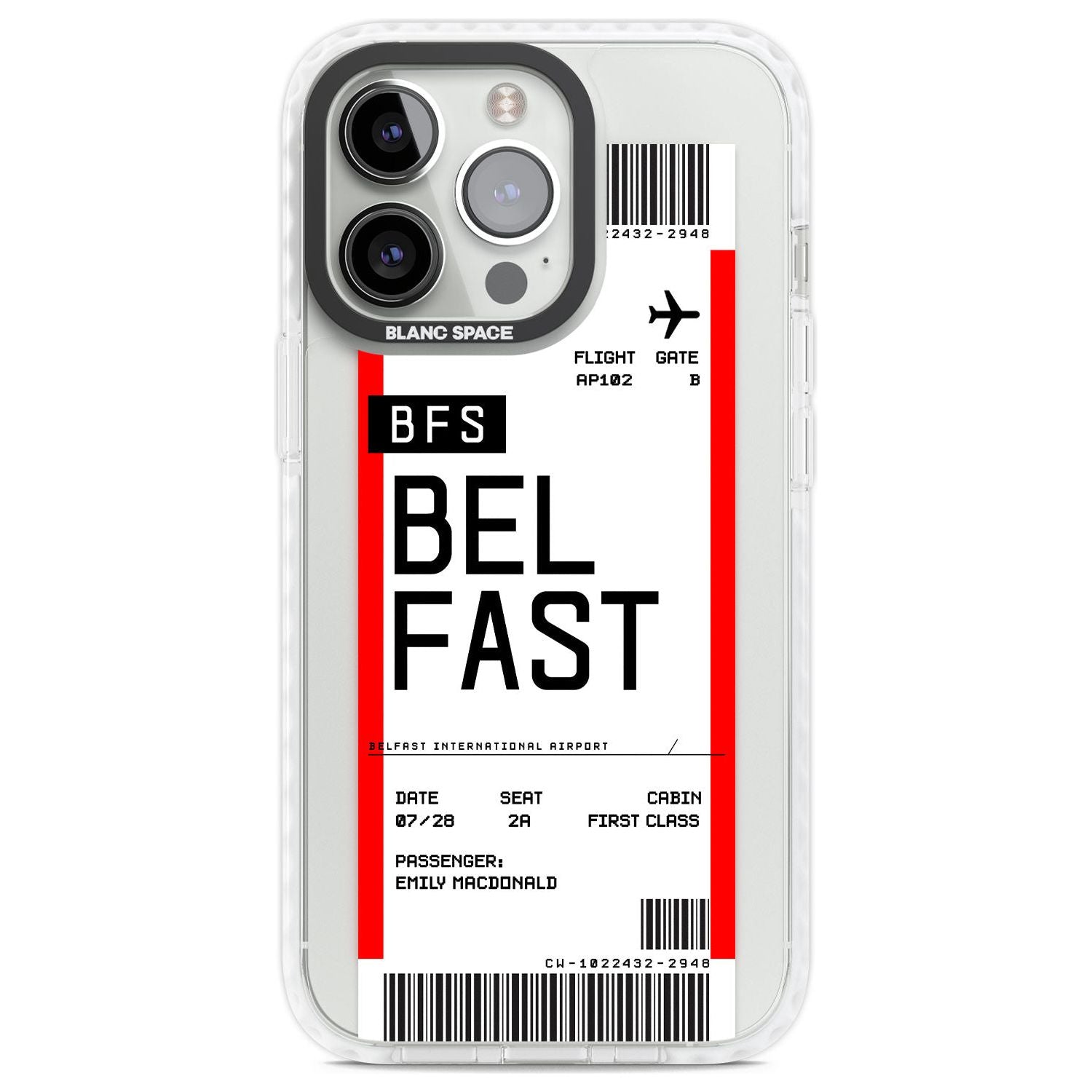 Personalised Belfast Boarding Pass Custom Phone Case iPhone 13 Pro / Impact Case,iPhone 14 Pro / Impact Case,iPhone 15 Pro Max / Impact Case,iPhone 15 Pro / Impact Case Blanc Space