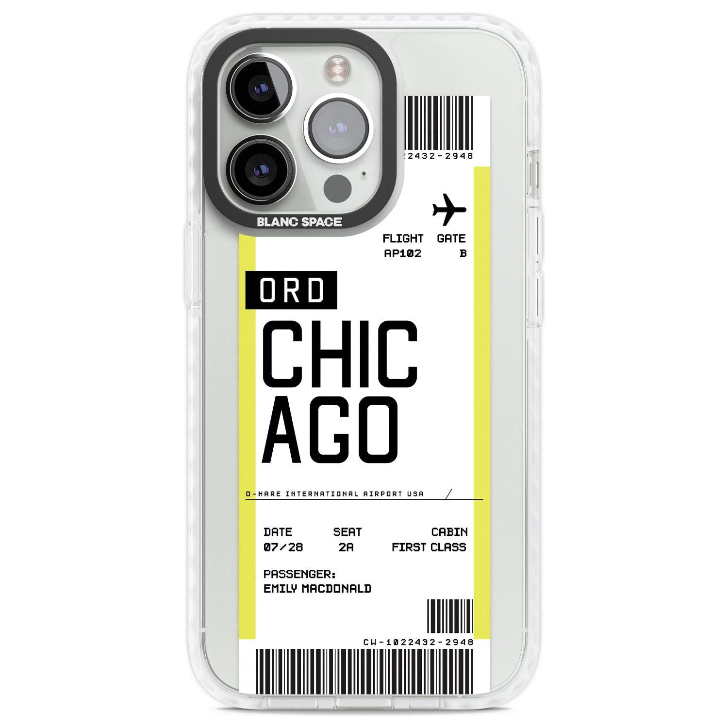 Personalised Chicago Boarding Pass Custom Phone Case iPhone 13 Pro / Impact Case,iPhone 14 Pro / Impact Case,iPhone 15 Pro Max / Impact Case,iPhone 15 Pro / Impact Case Blanc Space