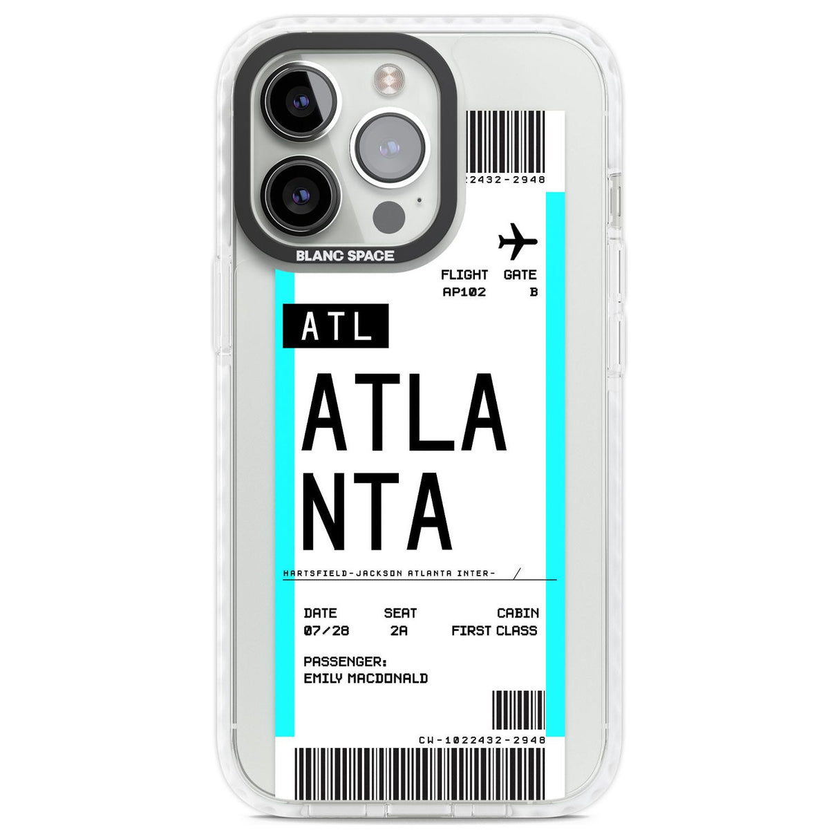 Personalised Atlanta Boarding Pass Custom Phone Case iPhone 13 Pro / Impact Case,iPhone 14 Pro / Impact Case,iPhone 15 Pro Max / Impact Case,iPhone 15 Pro / Impact Case Blanc Space