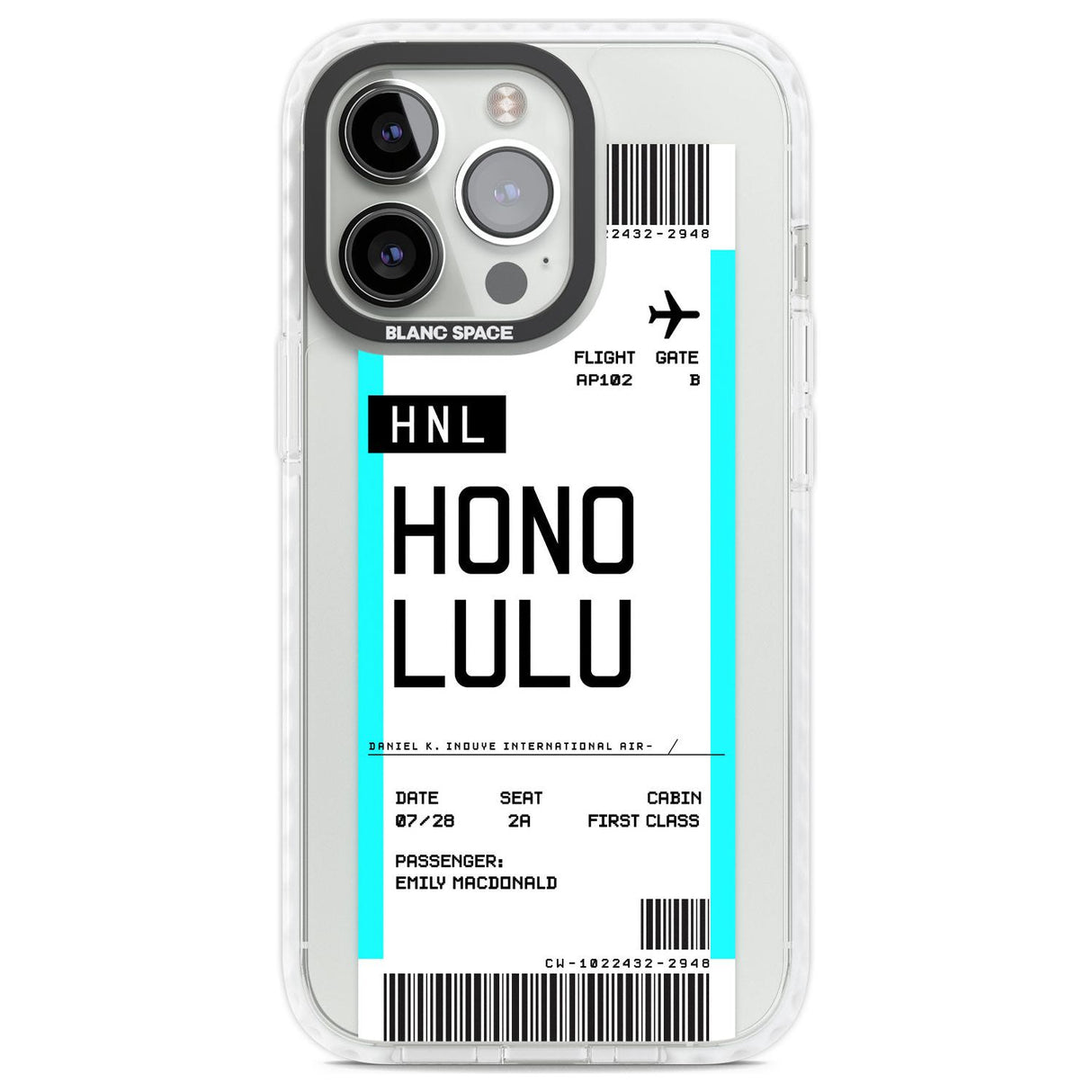 Personalised Honolulu Boarding Pass Custom Phone Case iPhone 13 Pro / Impact Case,iPhone 14 Pro / Impact Case,iPhone 15 Pro Max / Impact Case,iPhone 15 Pro / Impact Case Blanc Space