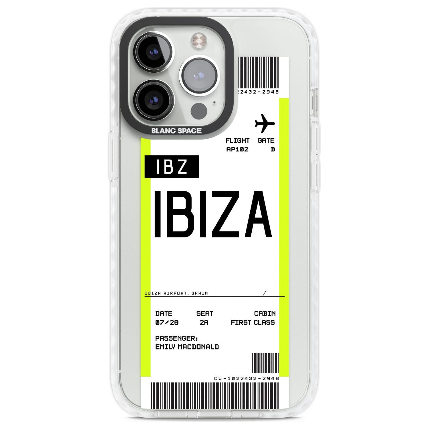 Personalised Ibiza Boarding Pass Custom Phone Case iPhone 13 Pro / Impact Case,iPhone 14 Pro / Impact Case,iPhone 15 Pro Max / Impact Case,iPhone 15 Pro / Impact Case Blanc Space