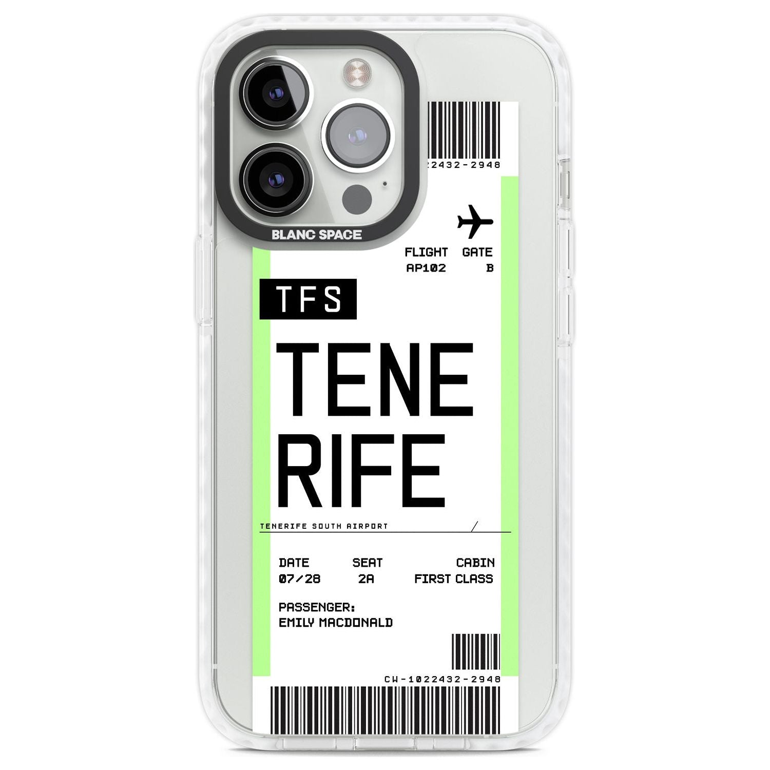 Personalised Tenerife Boarding Pass Custom Phone Case iPhone 13 Pro / Impact Case,iPhone 14 Pro / Impact Case,iPhone 15 Pro Max / Impact Case,iPhone 15 Pro / Impact Case Blanc Space
