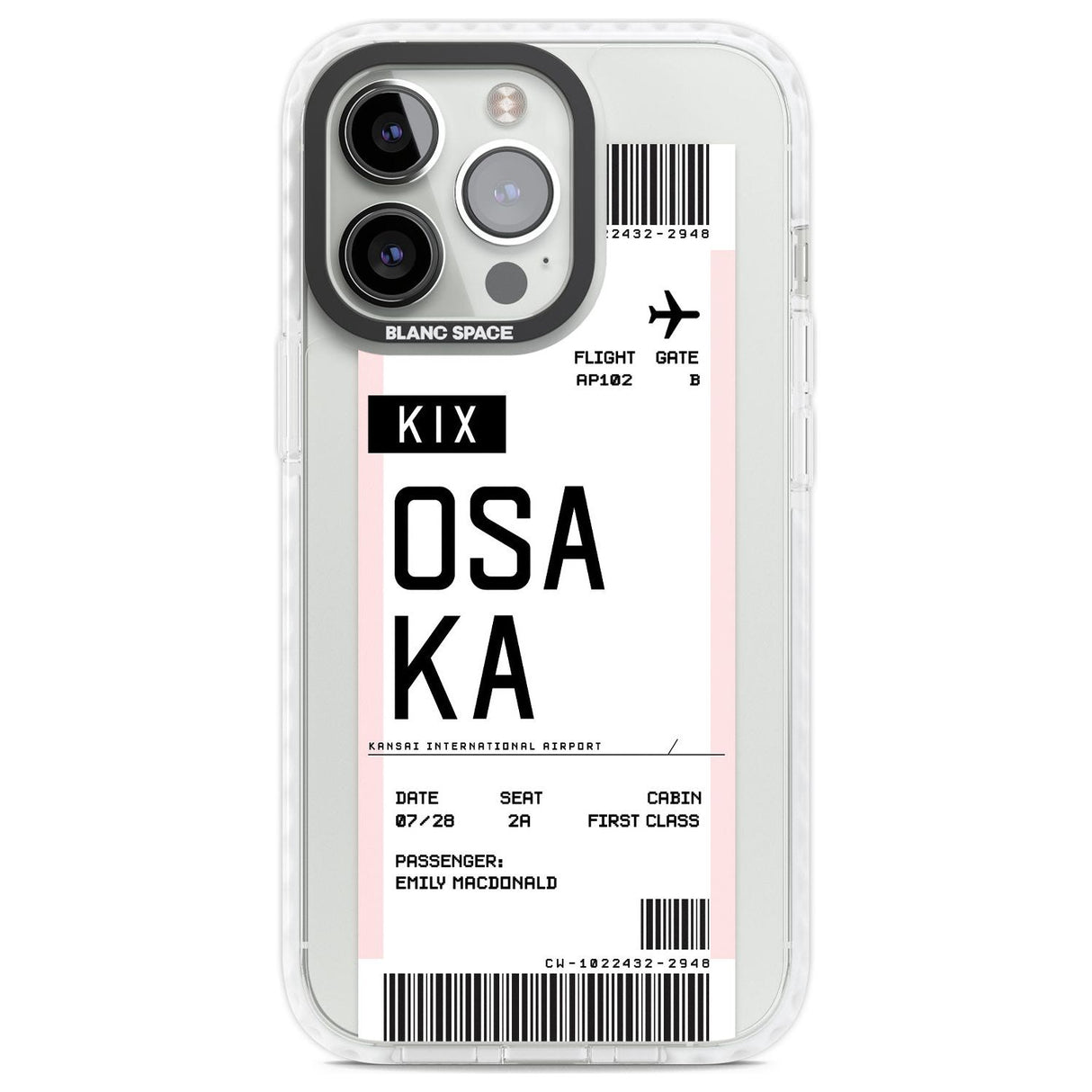 Personalised Osaka Boarding Pass Custom Phone Case iPhone 13 Pro / Impact Case,iPhone 14 Pro / Impact Case,iPhone 15 Pro Max / Impact Case,iPhone 15 Pro / Impact Case Blanc Space