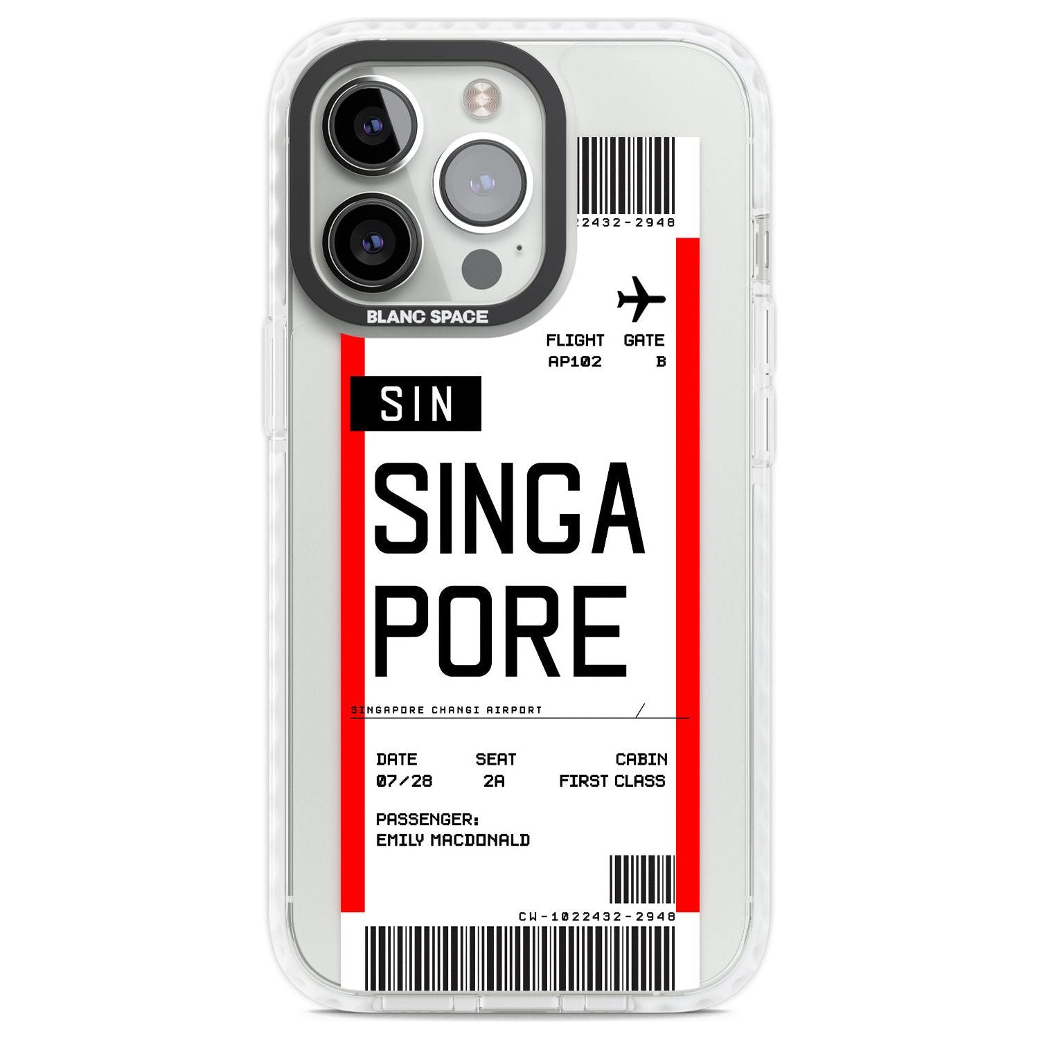 Personalised Singapore Boarding Pass Custom Phone Case iPhone 13 Pro / Impact Case,iPhone 14 Pro / Impact Case,iPhone 15 Pro Max / Impact Case,iPhone 15 Pro / Impact Case Blanc Space