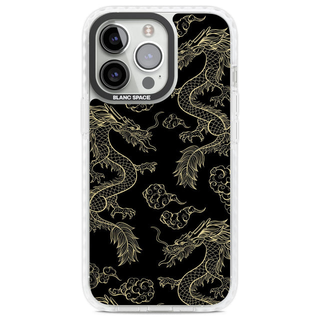 Black and Gold Dragon Pattern Phone Case iPhone 13 Pro / Impact Case,iPhone 14 Pro / Impact Case,iPhone 15 Pro Max / Impact Case,iPhone 15 Pro / Impact Case Blanc Space